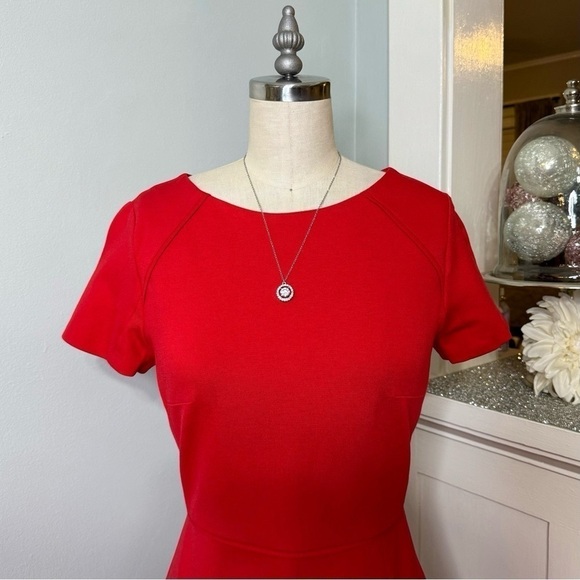 J. Crew Red Fit & Flare Short Sleeve Flounce Ponte Dress 2 - Picture 3 of 10